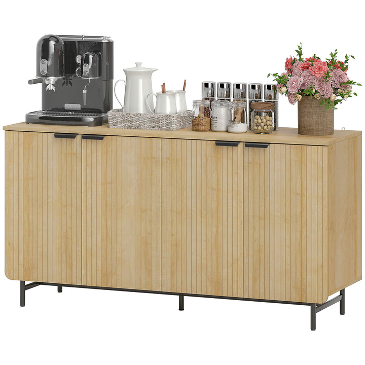 HOMCOM 55" Modern Sideboard, Fluted Buffet Cabinet with Adjustable Shelves, 5 Metal Legs for Kitchen, Living Room, Nature Wood