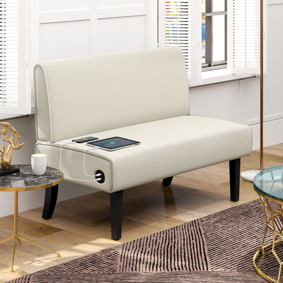 HOMCOM 46.5" Loveseat Couch with USB Ports, Corduroy Love Seat Sofa with Wood Legs for Living Room, Bedroom, Small Space, Grey