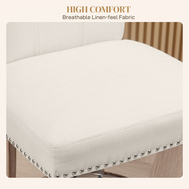 HOMCOM Bar Stools Set of 2, Upholstered Counter Height Stools with Button Tufted Back, Wood Legs and Footrest, Grey