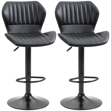 HOMCOM Shell Back Bar Stool Set of 2, PU Leather Adjustable Swivel Barstools with Chrome Base and Footrest for Kitchen Counter, Pub, Black