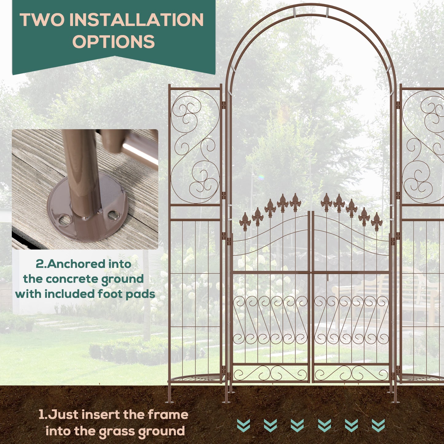 Outsunny 7ft Garden Arch Trellis, Metal Arch, Outdoor Garden Arbor for Climbing Plants, Wedding Decoration