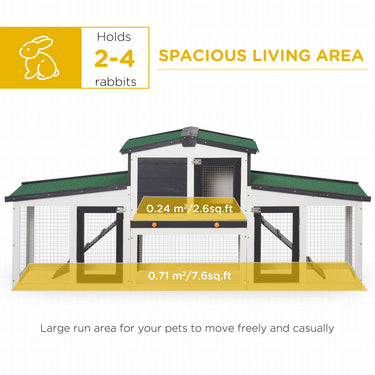 PawHut Large Rabbit Hutch with Double Runs, Wooden Bunny Cage Outdoor with Removable Tray, Ramps, Roof, 80" x 18" x 31.5", Gray