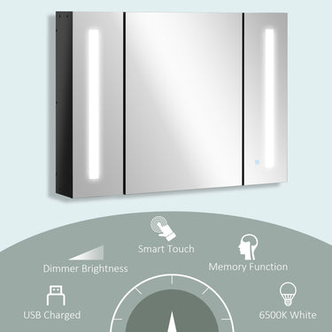 kleankin 28" x 24" Wall Mounted Mirror Cabinet, Bathroom Medicine Cabinet with Mirror, 3 Doors and Adjustable Shelves, White