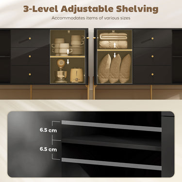 HOMCOM Buffet Cabinet, Modern Sideboard with 3 Soft-Close Drawers and 2 Adjustable Shelves for Living Room, Kitchen, Black