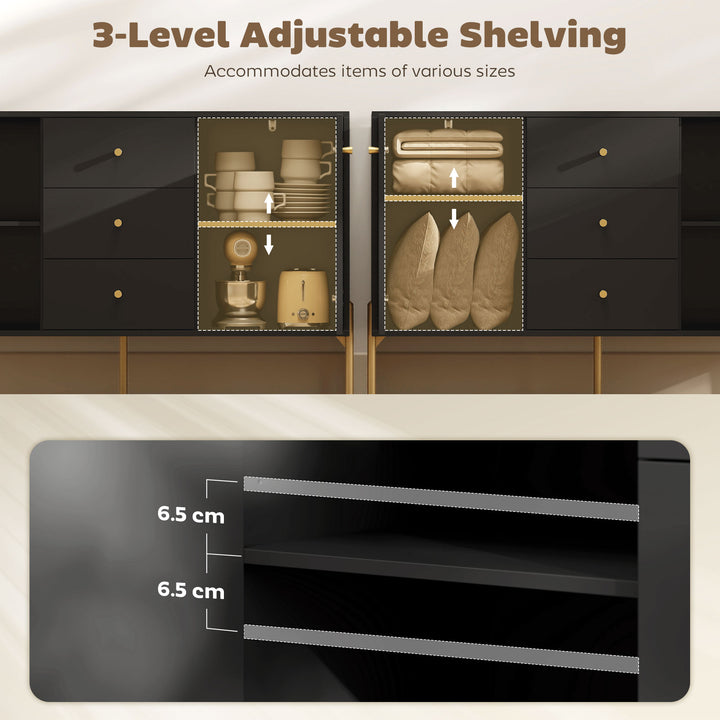 HOMCOM Buffet Cabinet, Modern Sideboard with 3 Soft-Close Drawers and 2 Adjustable Shelves for Living Room, Kitchen, Black