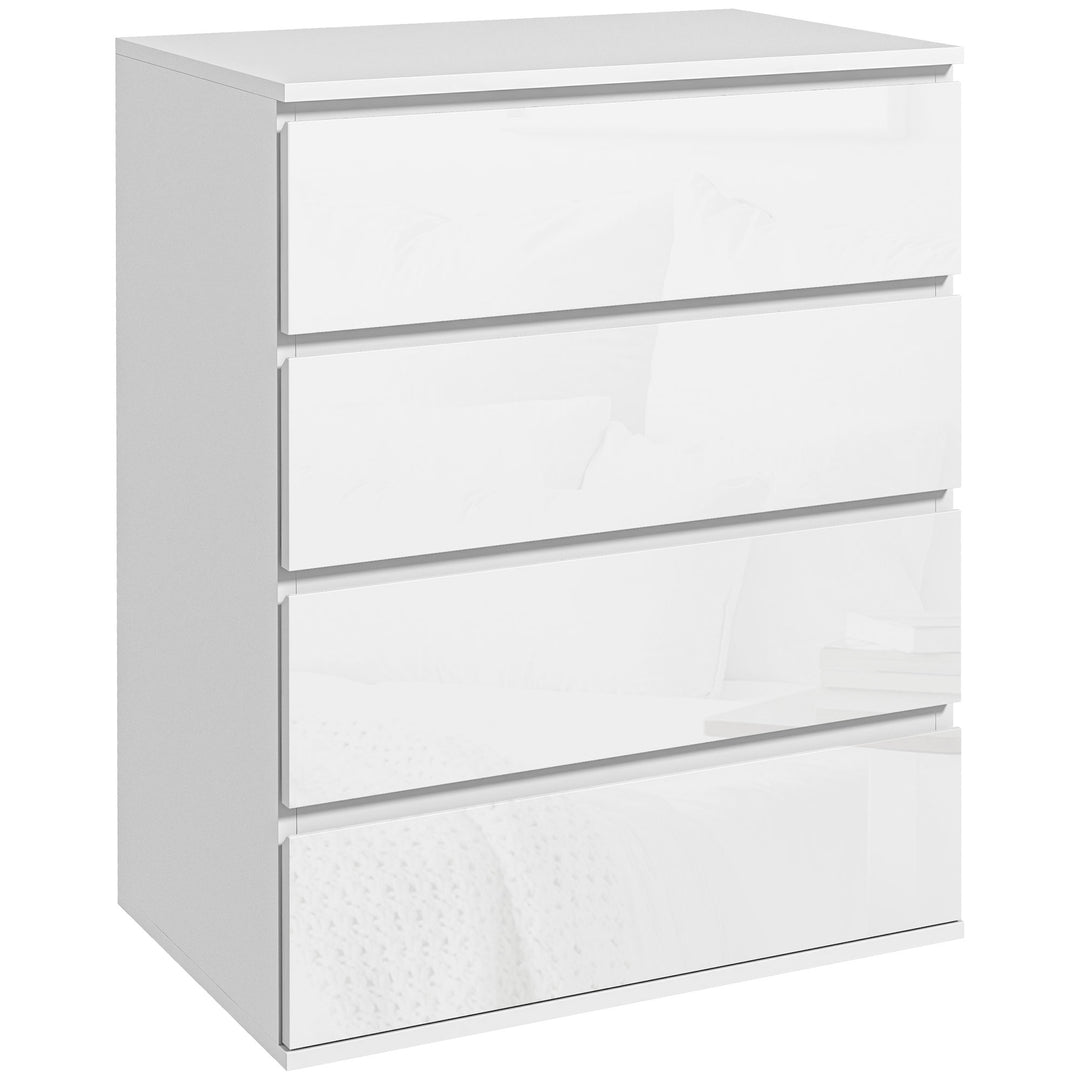 HOMCOM 4 Drawer Cabinet, High Gloss Drawer Chest for Bedroom, Chest of Drawers with Metal Runners and Groove Handles, White