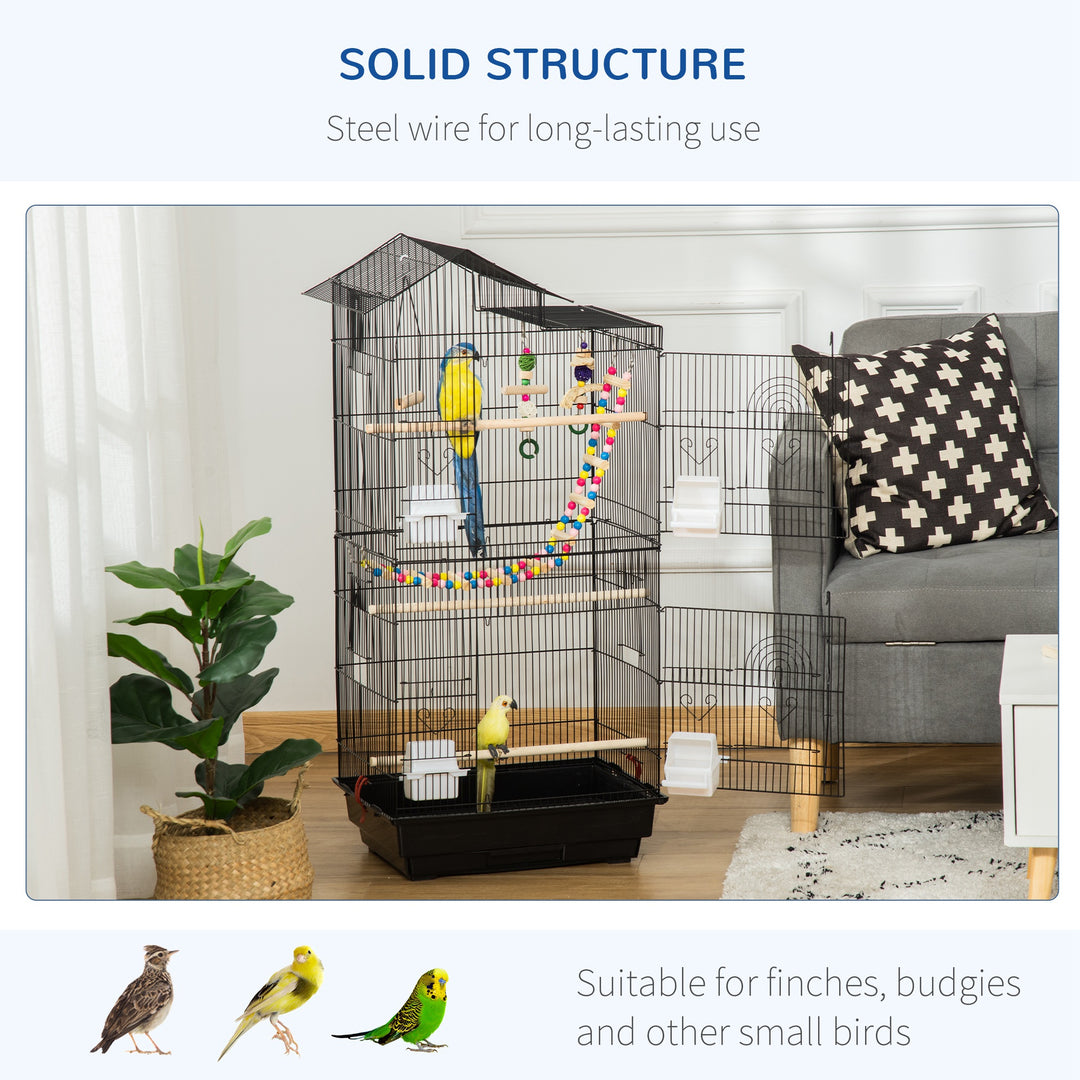 PawHut 39" Bird Cage for Budgie, Cockatiel, Conure, Small Birds, with Ladder, Swing, Toys, Perches, Tray, Feeding Bowls, Handle