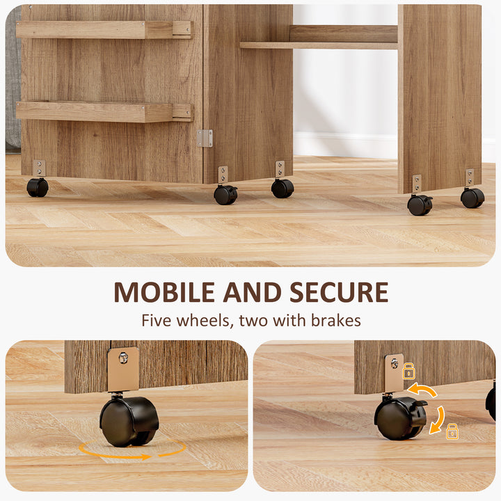 HOMCOM Sewing Machine Cabinet, Folding Sewing Table with Storage Shelf, Bins and Lockable Wheels for Small Space, White