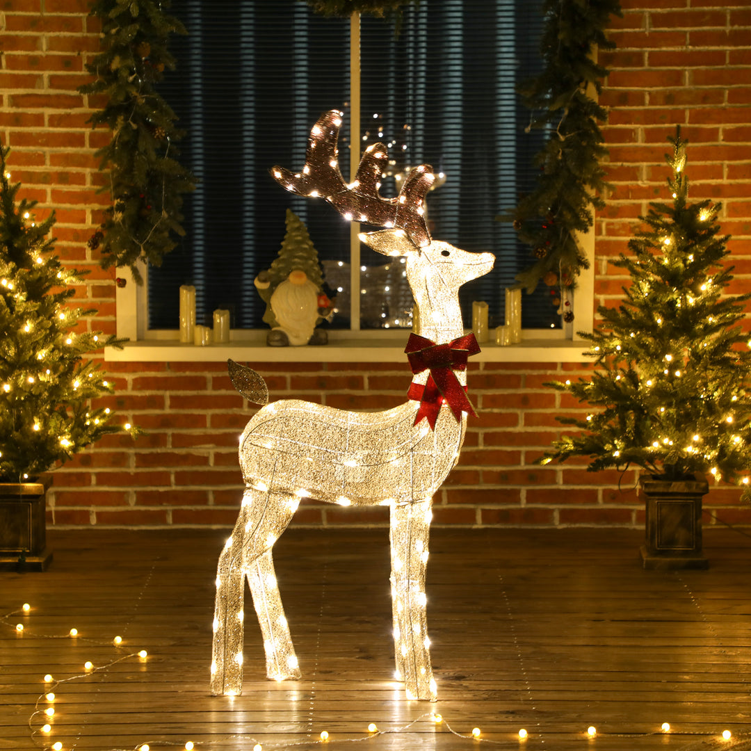 Outsunny 4.4FT Lighted Christmas Deer, Light Up Buck with Rotating Head, 123 LED Lights, Stakes and Zip Ties, Outdoor Waterproof