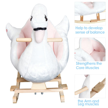 Qaba Soft Warm Kids Rocking Horse Child Plush Ride On Toy Swan Style Playtime with Lullaby Song White