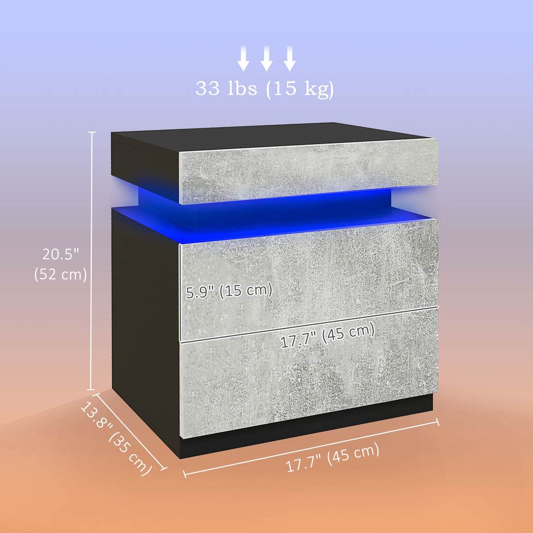 HOMCOM Nightstand, Bedside Table with LED Lights and 2 Drawers for Bedroom, Living Room, White