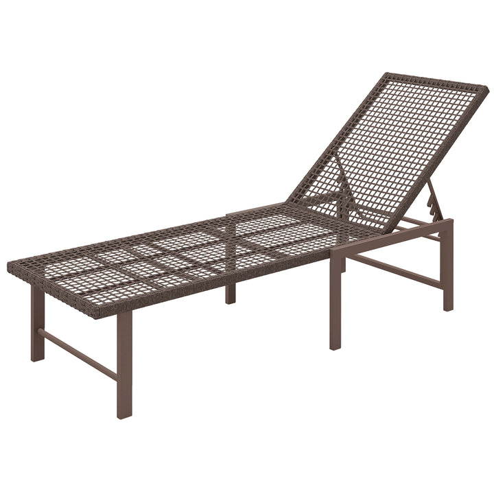 Outsunny Wicker Outdoor Lounge Chair, Rattan Reclining Patio Lounger Tanning Chair with Adjustable Back, Brown