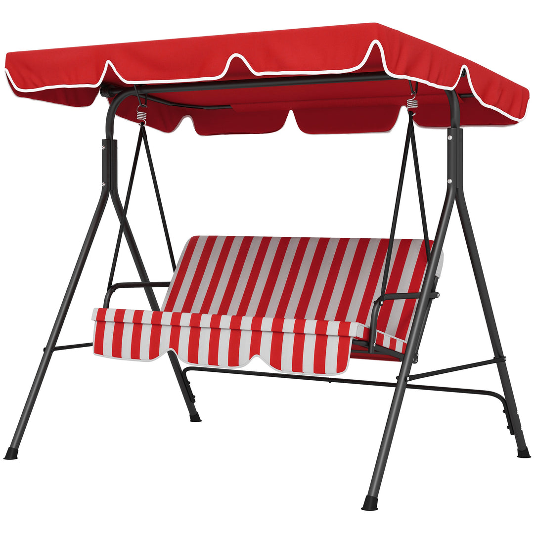 Outsunny 3-Seater Outdoor Porch Swing with Adjustable Canopy, Patio Swing Chair for Garden, Poolside, Backyard, Red