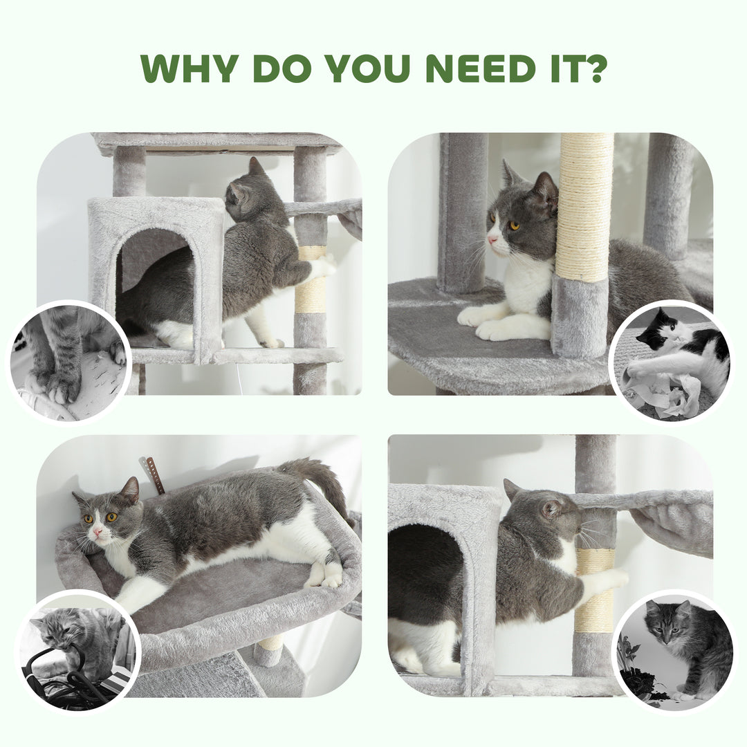 PawHut 69" Cat Tree, Multi-Level Cat Tower with 2 Condos, Plush Perch and Sisal Scratching Posts, Dark Grey