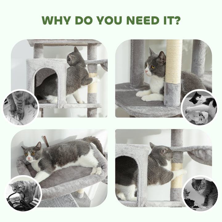 PawHut 69" Cat Tree, Multi-Level Cat Tower with 2 Condos, Plush Perch and Sisal Scratching Posts, Dark Grey