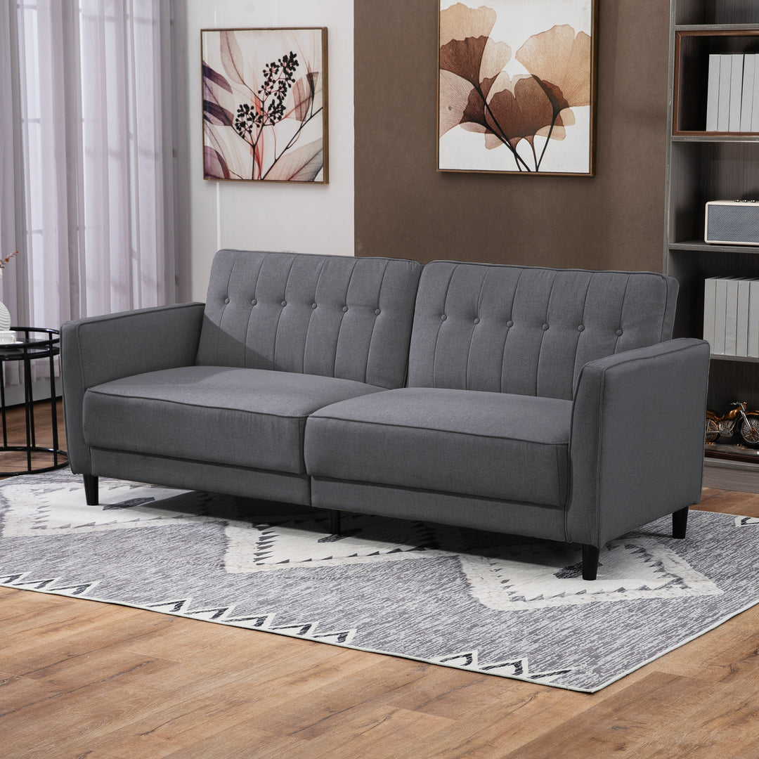 HOMCOM Convertible Bed with Couch, Button Tufted Fabric Sofa Bed with Adjustable Back for Living Room, Charcoal Grey