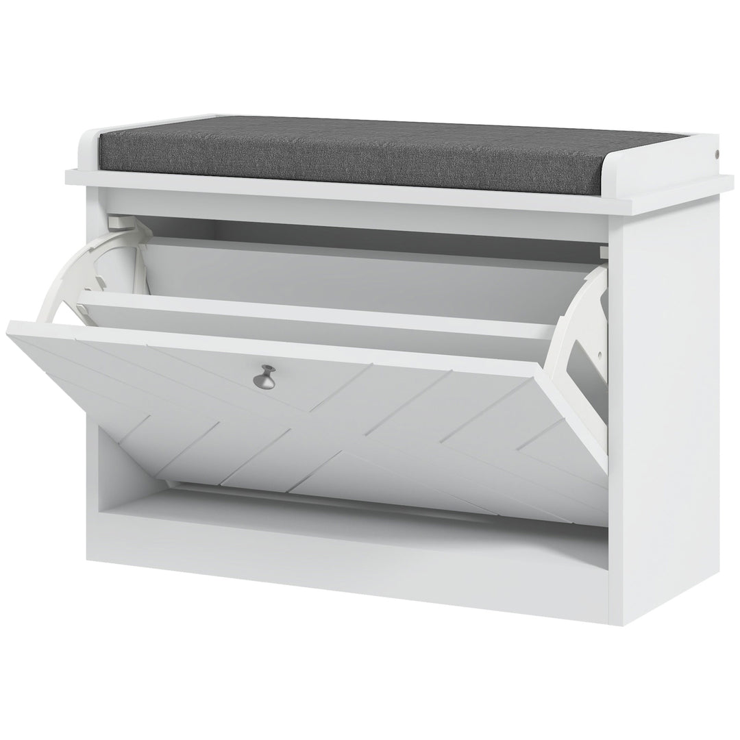 HOMCOM Shoe Storage with Seat, Upholstered Hallway Bench, Shoe Bench with Flip Drawer, Adjustable Shelf for 6 Pairs of Shoes