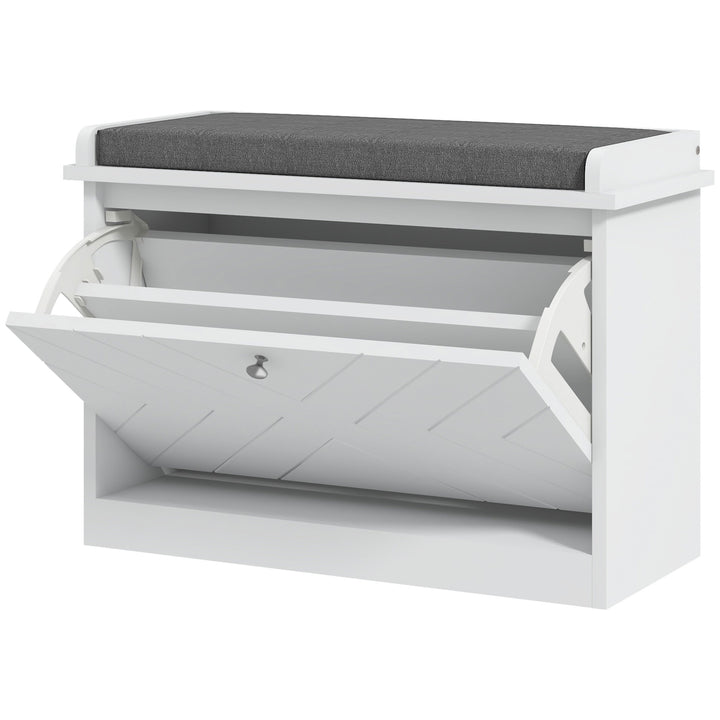 HOMCOM Shoe Storage with Seat, Upholstered Hallway Bench, Shoe Bench with Flip Drawer, Adjustable Shelf for 6 Pairs of Shoes