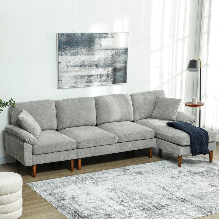 HOMCOM L-Shape Sofa, Modern Sectional Couch with Changeable Chaise Lounge, Pillows and Wooden Legs for Living Room, Grey