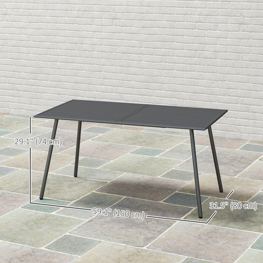 Outsunny Rectangle Patio Dining Table for 6 Person, Metal Steel Slat Outdoor Table, for Lawn, Garden, 59" x 31.5" x 29", Grey