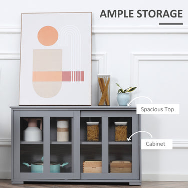 HOMCOM Kitchen Sideboard, Stackable Storage Cabinet, Sliding Glass Door Console, Serving Buffet for Kitchen & Dining Room