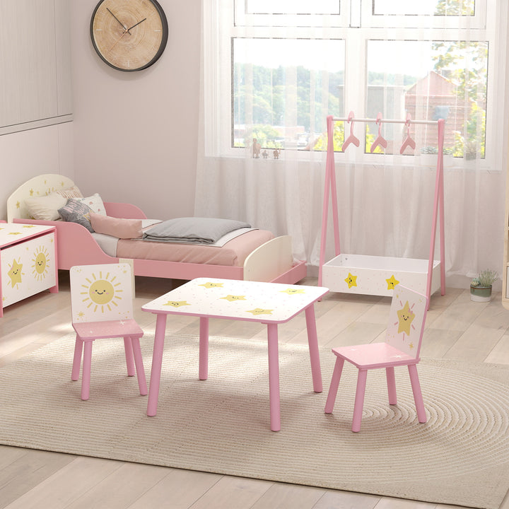 Qaba 3-Piece Kids Table and Chair Set with Star Pattern for Boys and Girls Aged 3-8, Bedroom, Nursery, Playroom, Pink