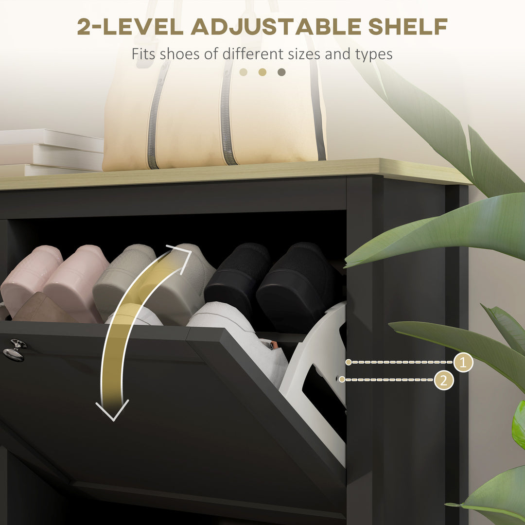 HOMCOM Entryway Shoe Storage Cabinet with 4 Flip Drawers, Adjustable Shelves, Narrow Shoe Cabinet for 20 Pairs of Shoes, Grey