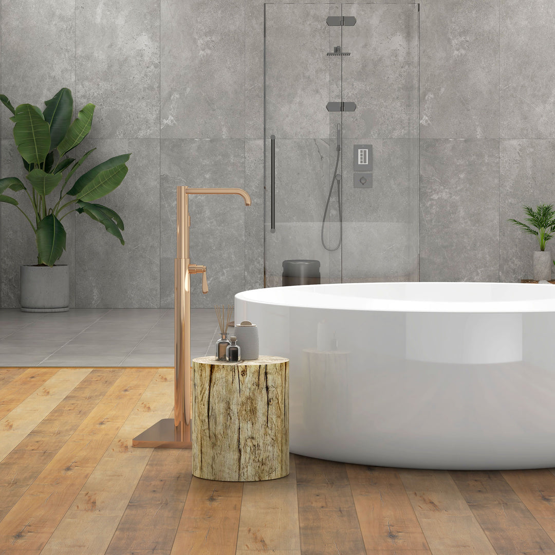 HOMCOM 17" Tall Tree Stump End Table, Concrete Sofa Side Table for Indoor and Outdoor Use, Garden Stool, Natural