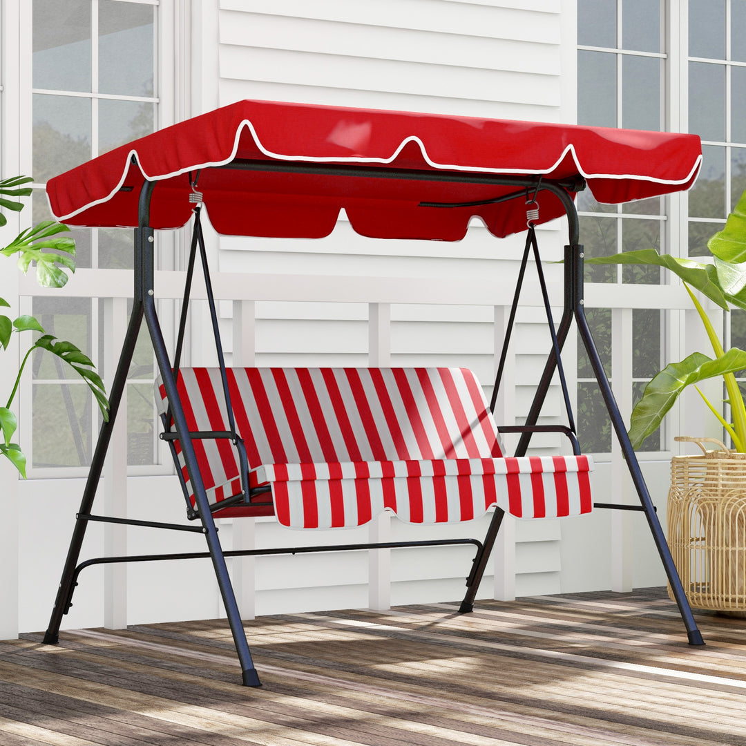 Outsunny 3-Seater Outdoor Porch Swing with Adjustable Canopy, Patio Swing Chair for Garden, Poolside, Backyard, Red