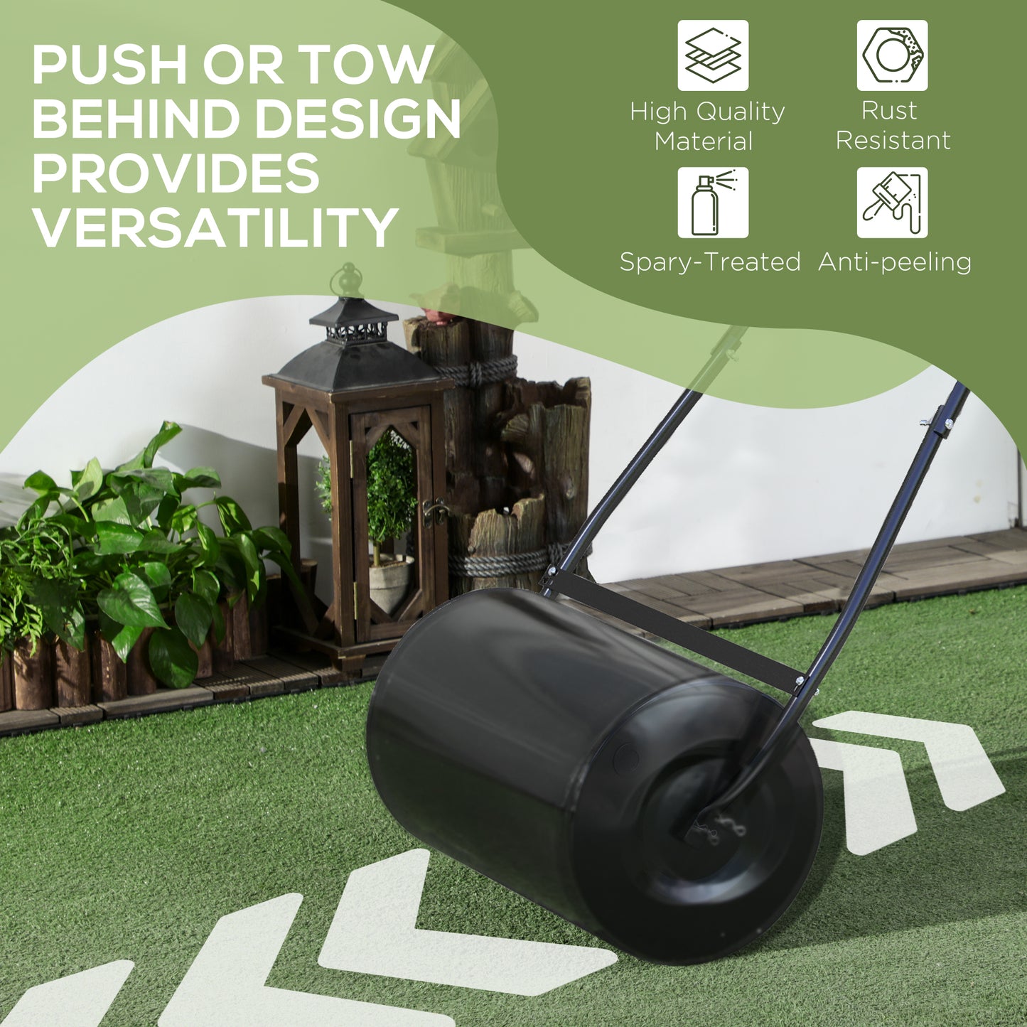 Outsunny 22" Push/Tow Behind Lawn Roller, Heavy Duty Sod Drum Roller Filled with 12 Gal Water/Sand, Grass Flattener for Yard, Patio, Park, Black