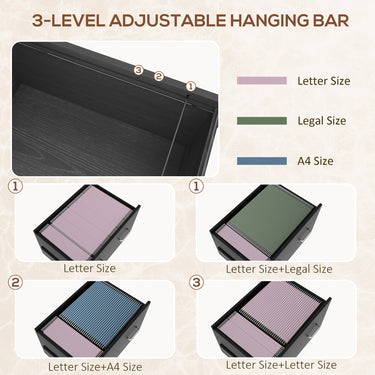 Vinsetto Mobile Filing Cabinet 2 Drawer File Cabinet with Key Adjustable Hanging Bar for Letter A4 and Legal Size Black