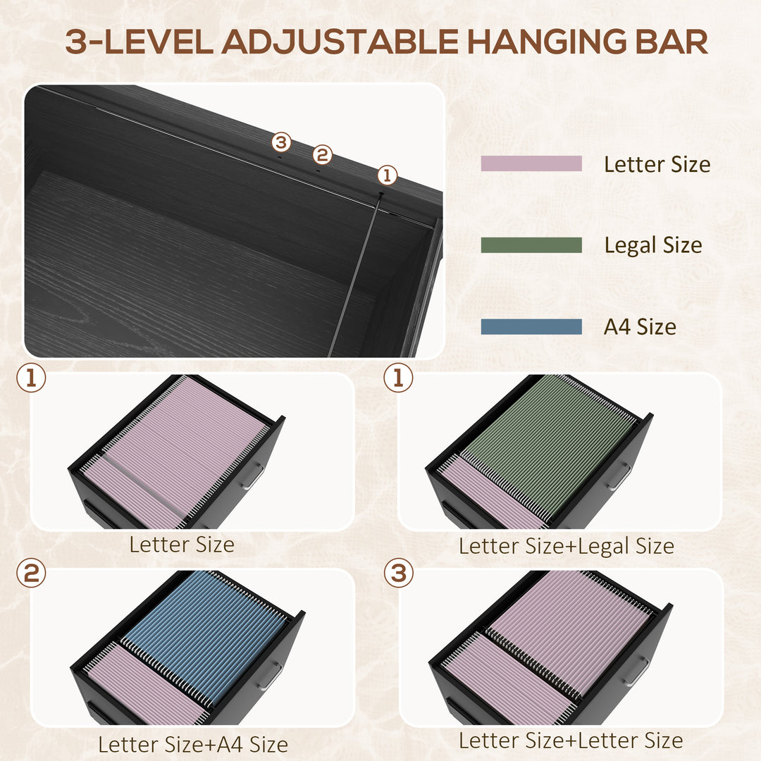 Vinsetto Mobile Filing Cabinet 2 Drawer File Cabinet with Key Adjustable Hanging Bar for Letter A4 and Legal Size Black