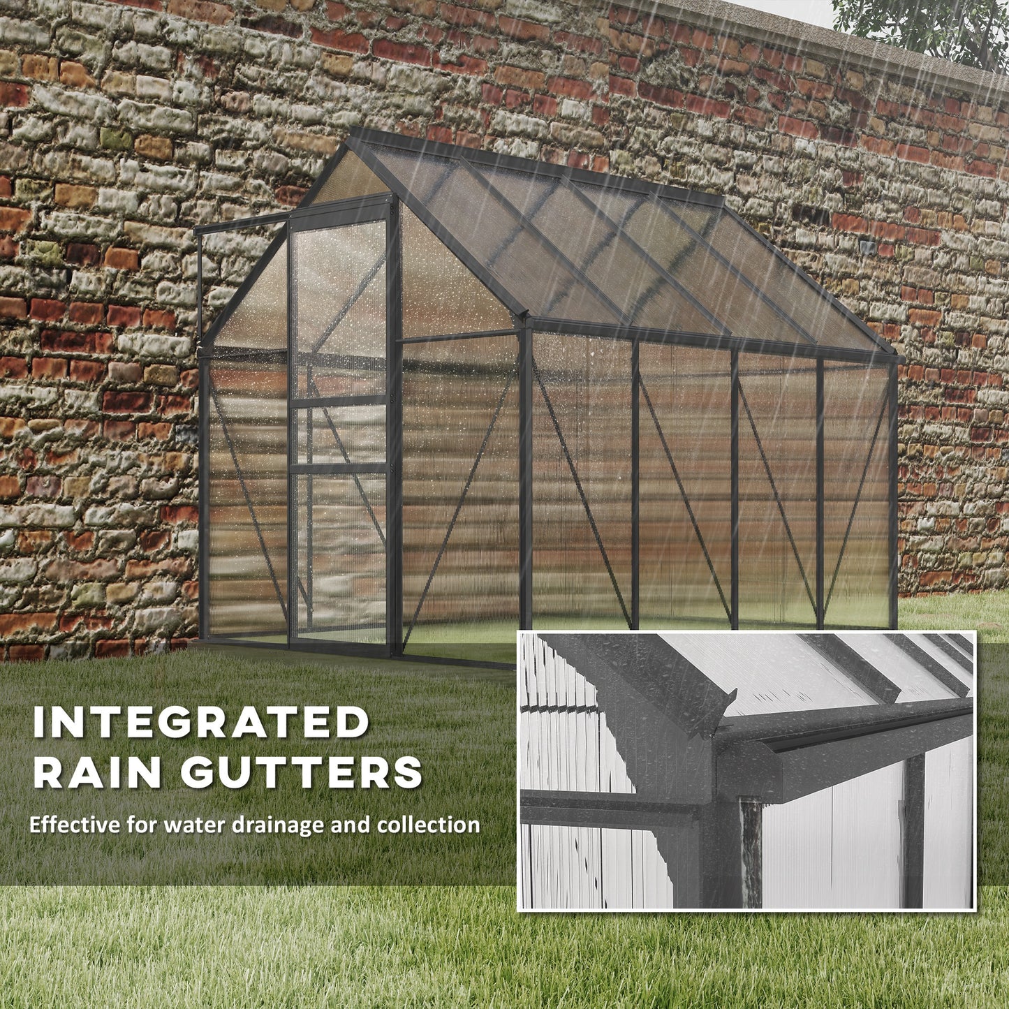 Outsunny 6' x 12' x 6.5' Walk-in Greenhouse, Polycarbonate Greenhouse with Adjustable Roof Vent, Base, Sliding Door, Clear