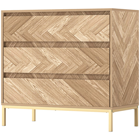 HOMCOM Bedroom Chest of Drawers with Anti-tipping Design, Storage Cabinet with 3 Drawers for Living Room, Hallway, Nature Wood