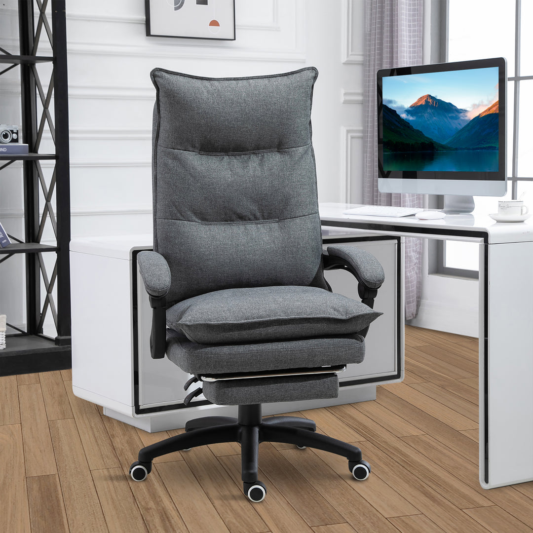 Vinsetto Office Chair 360° Swivel Adjustable Height Linen Style Fabric Recliner with Retractable Footrest and Double Padding, Grey
