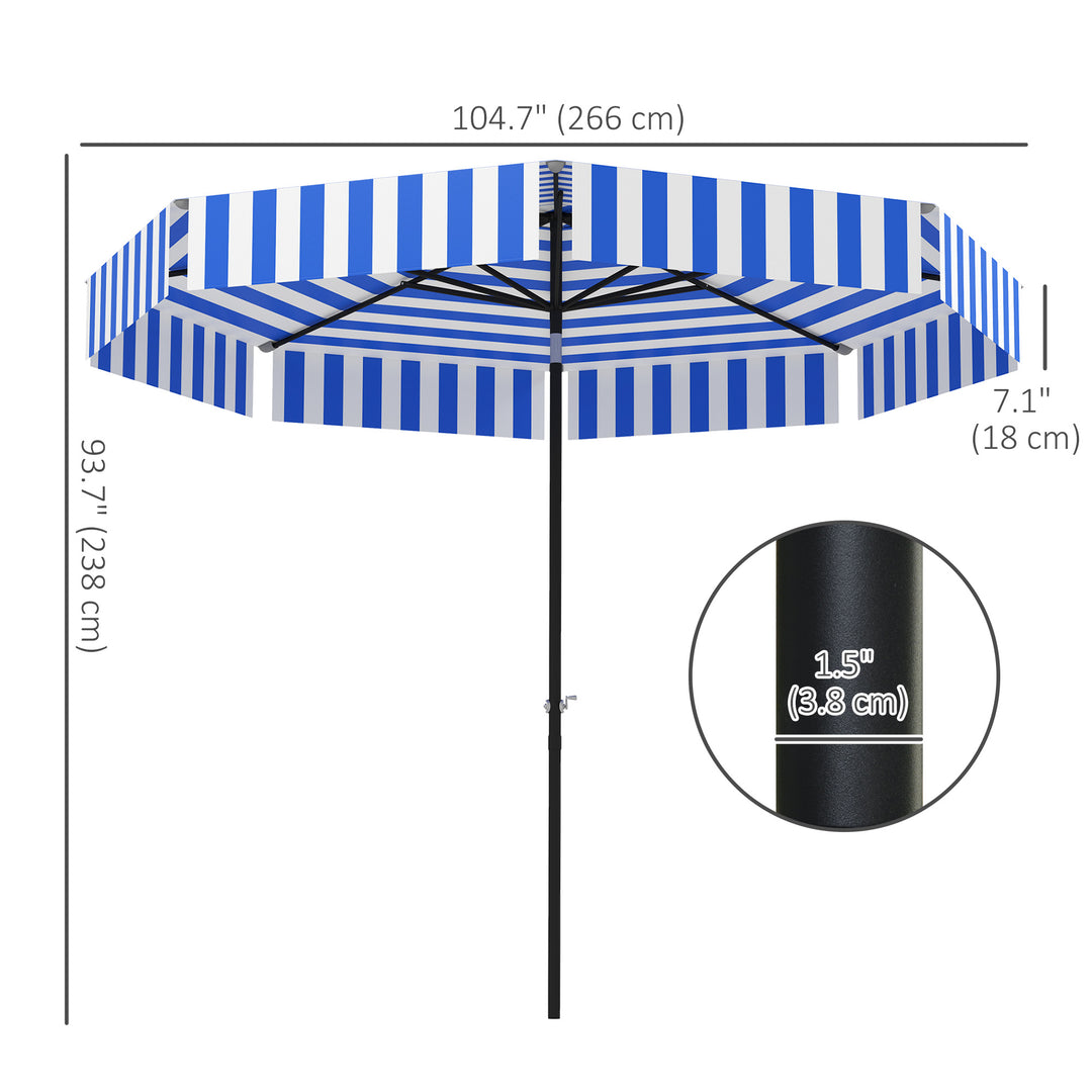 Outsunny 8.7FT Tilting Patio Umbrella with 8 Ribs, Crank Handle, Air Vent for Outdoor, Garden and Pool, Navy Blue