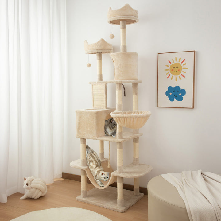 PawHut 81" Large Cat Tree w/ Scratching Posts, Condos, Beds, Hammocks, Jumping Platforms, Toy Balls, Rope Cat Toy, Dark Grey