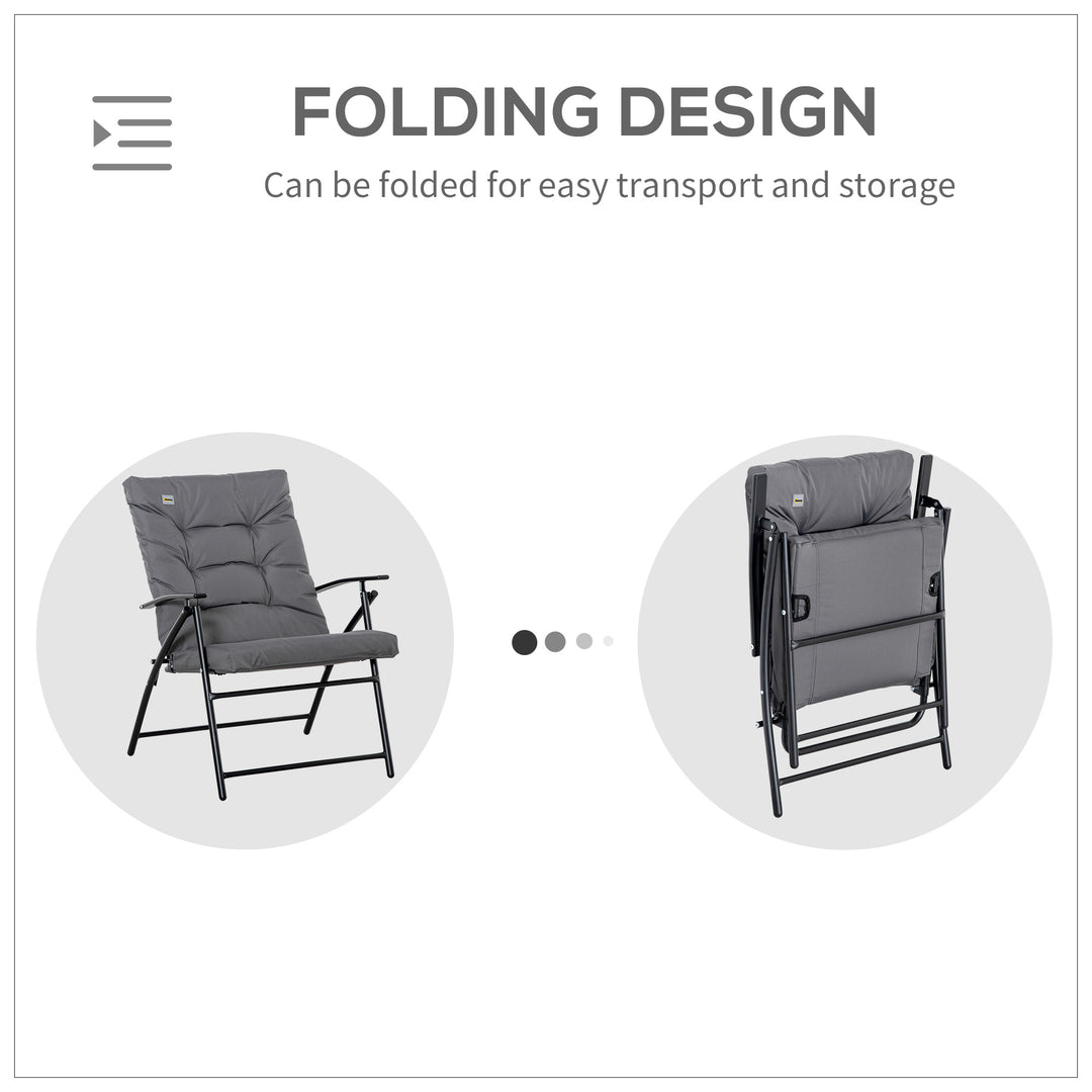 Outsunny Foldable Lounge Chair, Fabric Upholstered Recliner, Outdoor Lounger with Armrest, Metal Frame for Backyard, Grey