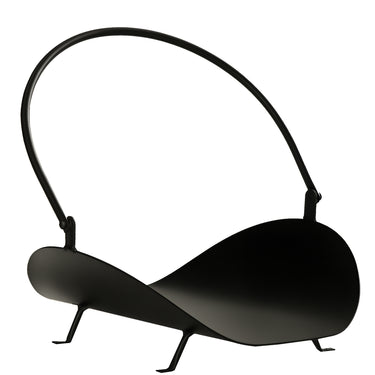 Outsunny 16" Firewood Log Rack Curved Fireplace Log Holder Wood Storage Basket Carrier with Flexible Handle, for Outdoor and Indoor Use, Black