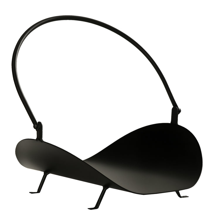 Outsunny 16" Firewood Log Rack Curved Fireplace Log Holder Wood Storage Basket Carrier with Flexible Handle, for Outdoor and Indoor Use, Black