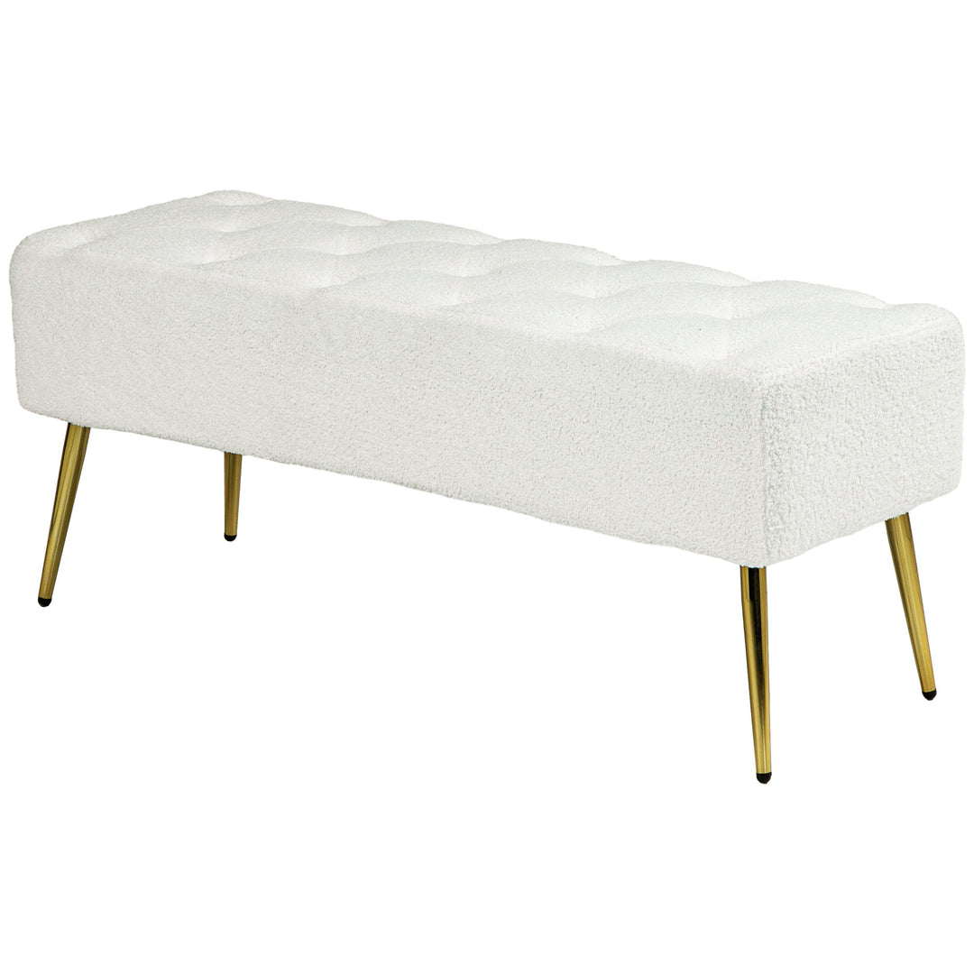 HOMCOM 44" Lamb's Wool-Feel Upholstered Bedroom Bench, End of Bed Bench with Thick Padded Cushion and Steel Legs, Cream White