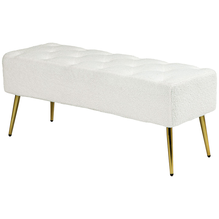 HOMCOM 44" Lamb's Wool-Feel Upholstered Bedroom Bench, End of Bed Bench with Thick Padded Cushion and Steel Legs, Cream White