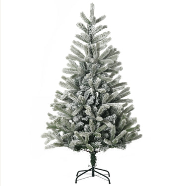 HOMCOM 5ft Artificial Snow-Flocked Tree Holiday Home Indoor Christmas Decoration with Metal Feet, Green