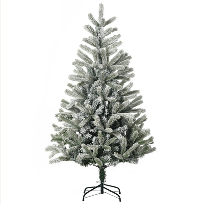 HOMCOM 5ft Artificial Snow-Flocked Tree Holiday Home Indoor Christmas Decoration with Metal Feet, Green