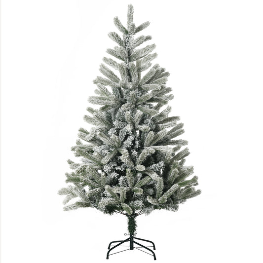 HOMCOM 5ft Artificial Snow-Flocked Tree Holiday Home Indoor Christmas Decoration with Metal Feet, Green