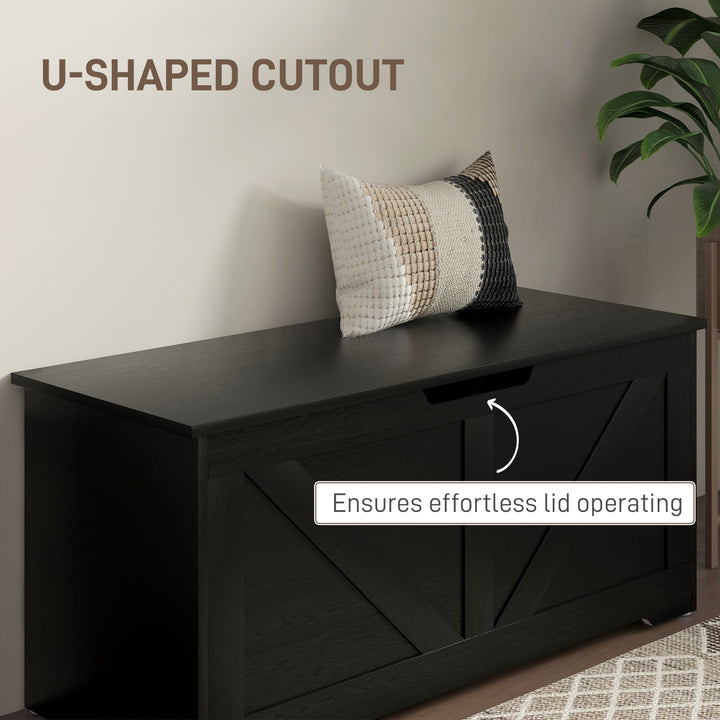 HOMCOM 39.4 Inches Storage Chest, Storage Trunk with 2 Safety Hinges, Wooden Box for Living Room, Black Wood Grain