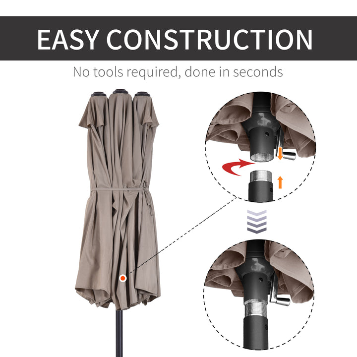 Outsunny 15ft Double-sided Patio Umbrella with Twin Canopy, Extra Large Outdoor Parasol with Crank for Pool, Deck, Market, Blue