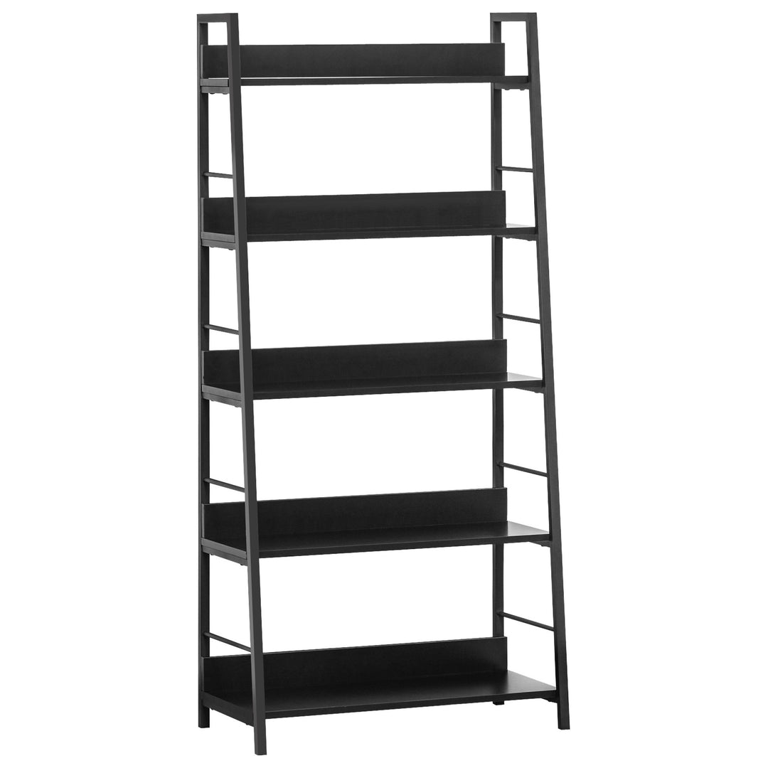 HOMCOM Modern Bookshelf Storage with 5-Tier Wide Shelving, Metal Frame, Wooden Bookcase for Living Room Library Home Furniture, Black