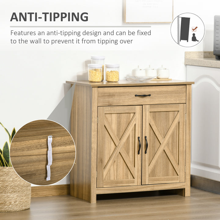 HOMCOM Farmhouse Sideboard Buffet Cabinet, Storage Cabinet with Barn Doors, Distressed Brown