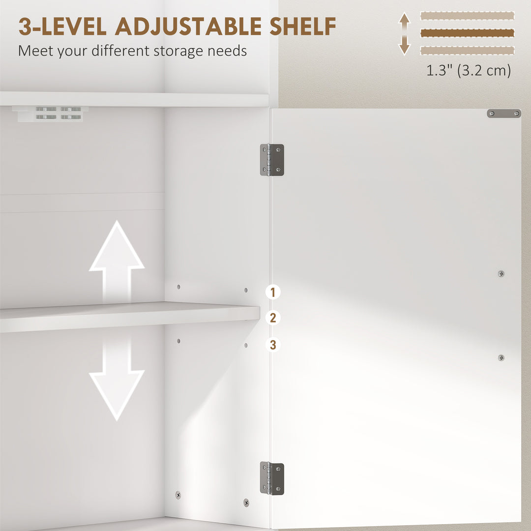 HOMCOM Over The Toilet Storage Cabinet, Freestanding 4-Tier Bathroom Organizer with Adjustable Shelf and 2 Doors, White